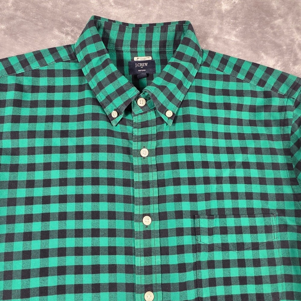 J.Crew Oxford Shirt Mens Large Kelly Green/Black Buffalo Check Button Down